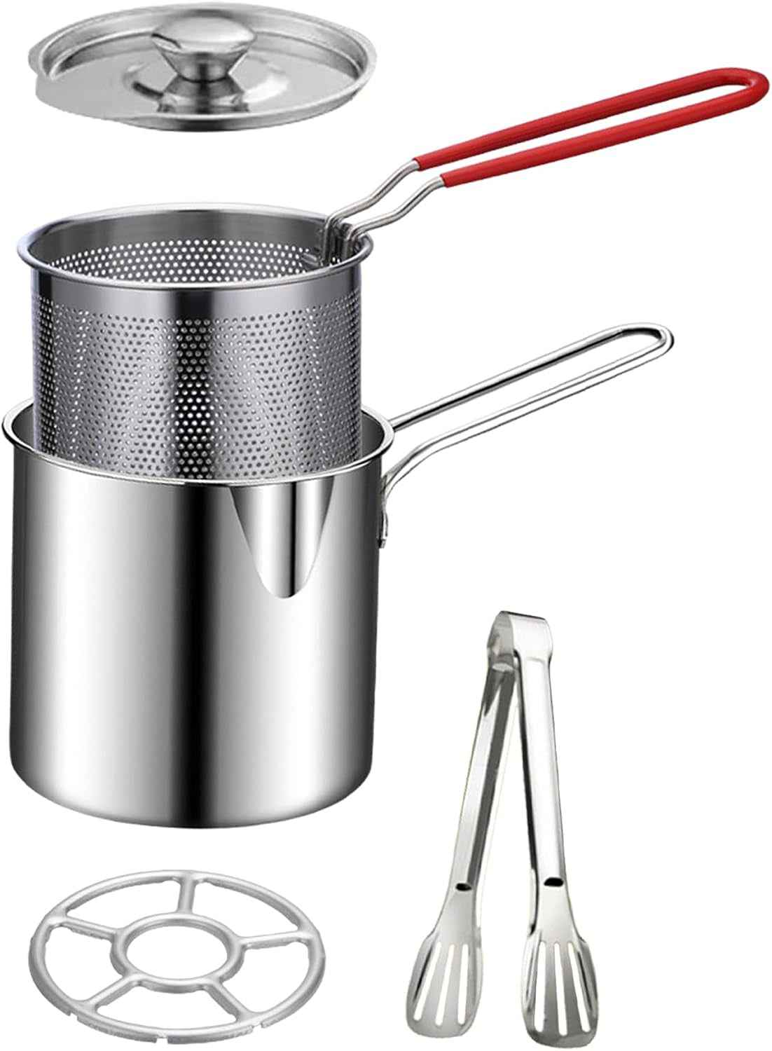 Personal Mini Deep Frying Pot Set | 304 Stainless Steel Fryer with Drain Basket & Tongs