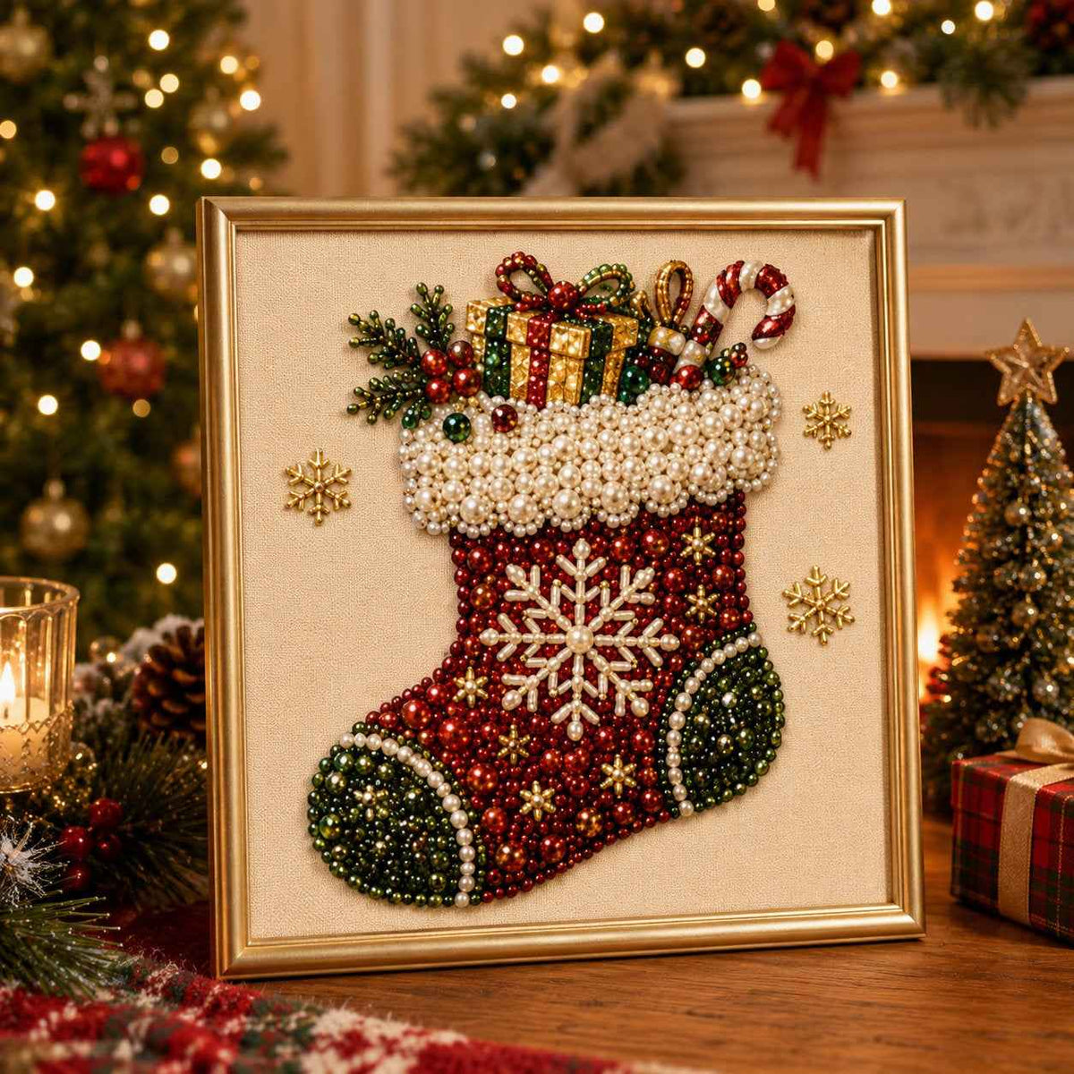 DIY 3D Christmas Pearl Art Kit | Holiday Bead Painting Craft & Framed Christmas Wall Decor