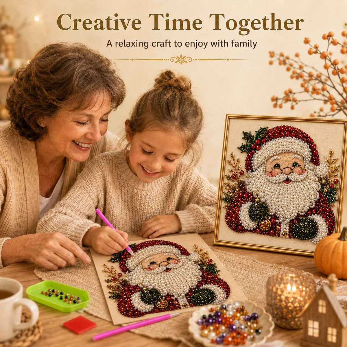 DIY 3D Christmas Pearl Art Kit | Holiday Bead Painting Craft & Framed Christmas Wall Decor