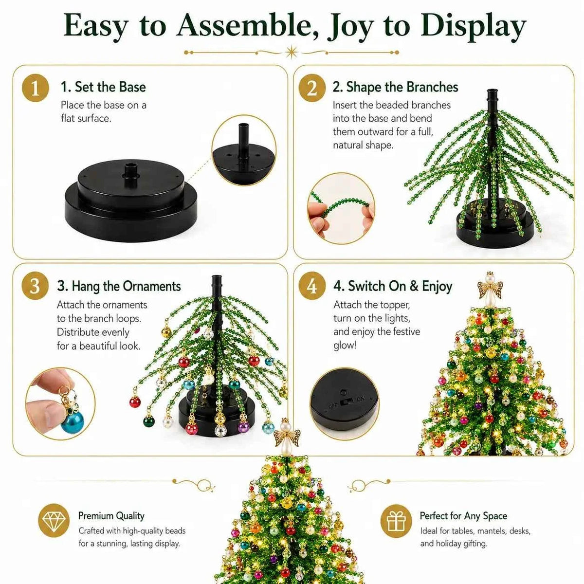 DIY Beaded Christmas Tree Kit | Handmade Crystal Holiday Craft Set