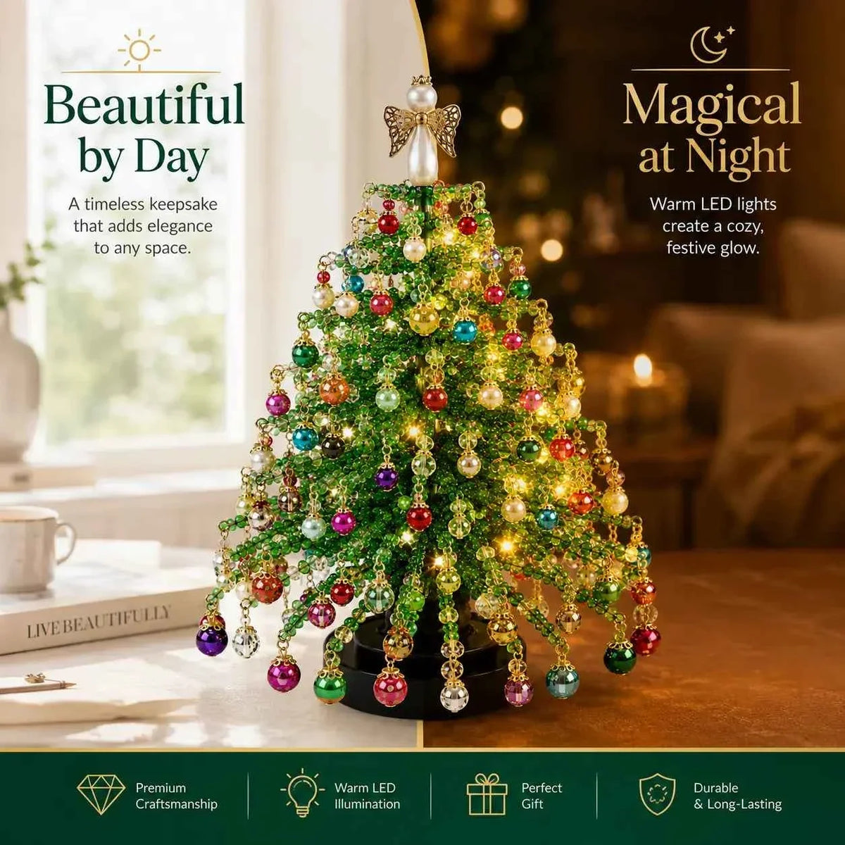 DIY Beaded Christmas Tree Kit | Handmade Crystal Holiday Craft Set