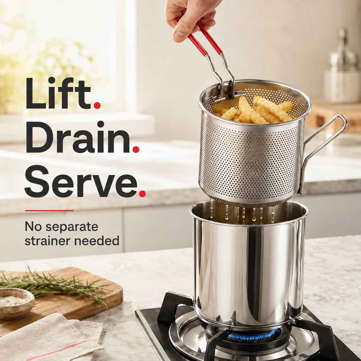 Personal Mini Deep Frying Pot Set | 304 Stainless Steel Fryer with Drain Basket & Tongs