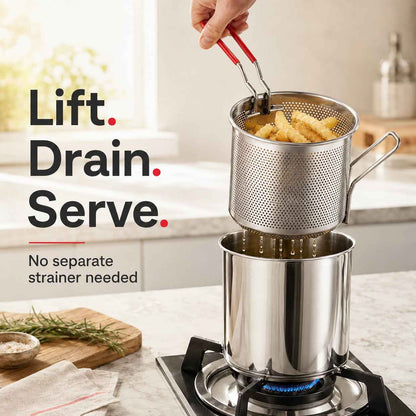 Personal Mini Deep Frying Pot Set | 304 Stainless Steel Fryer with Drain Basket & Tongs