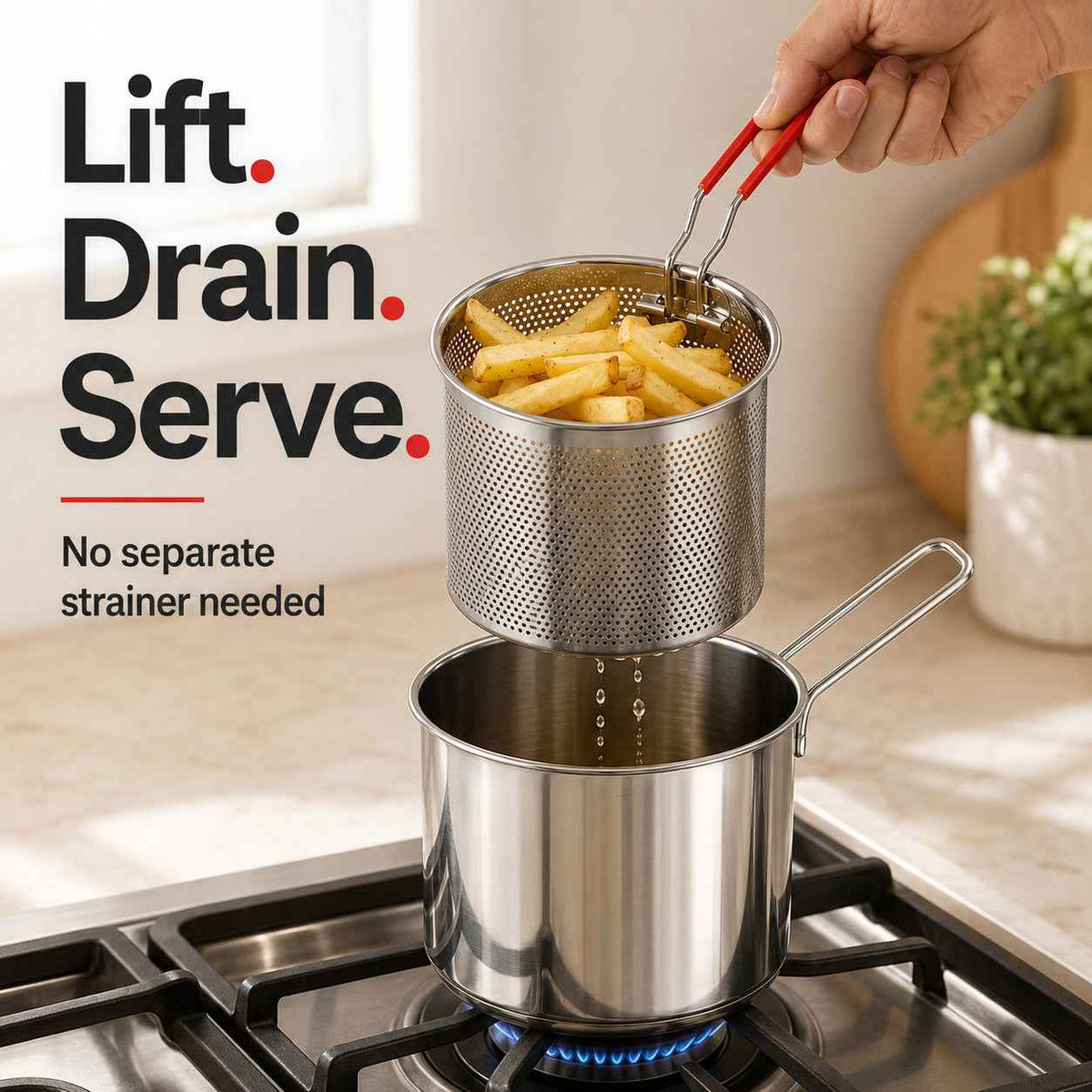 Personal Mini Deep Frying Pot Set | 304 Stainless Steel Fryer with Drain Basket & Tongs