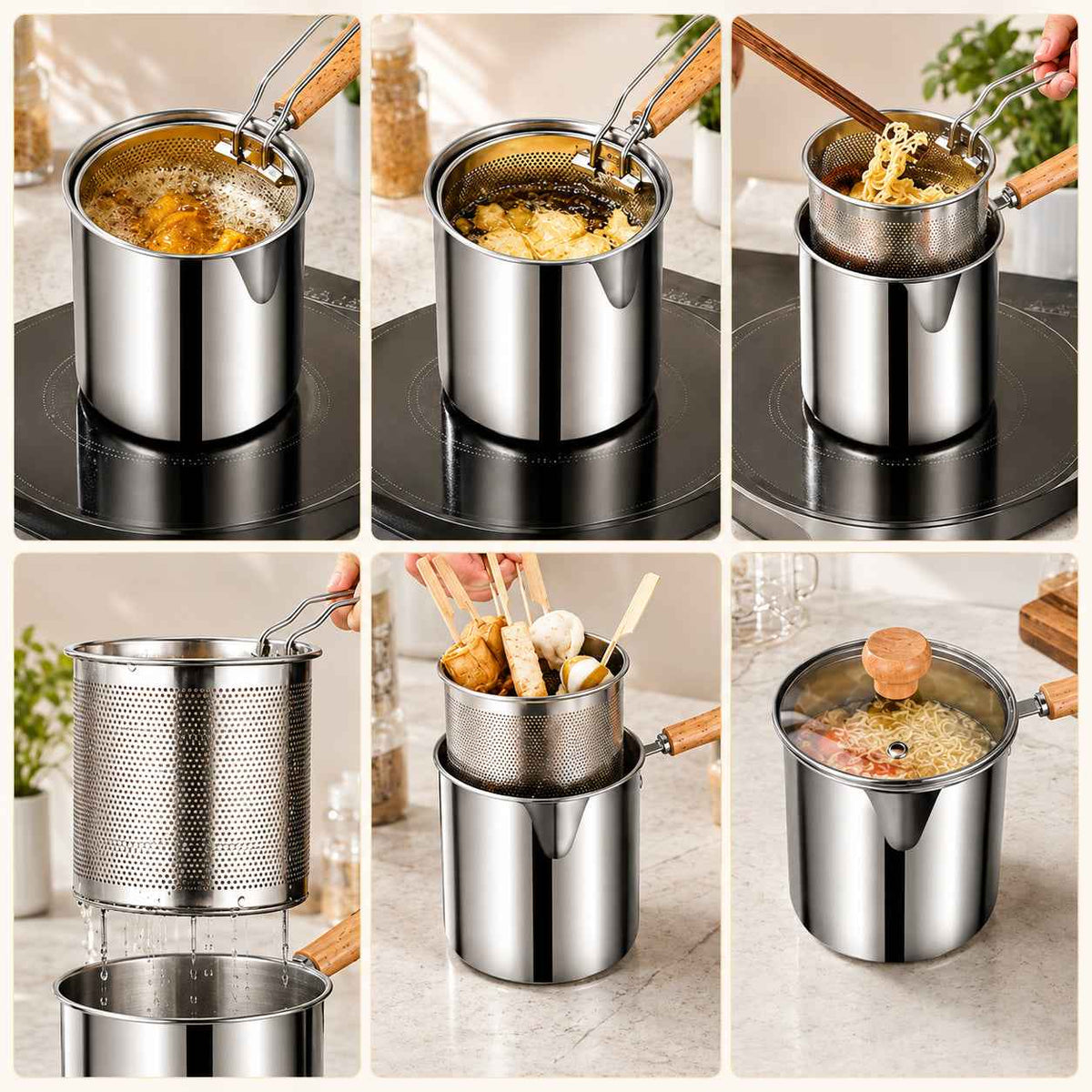 Personal Mini Deep Frying Pot Set | 304 Stainless Steel Fryer with Drain Basket & Tongs