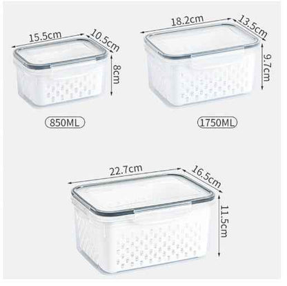 Fruit & Vegetable Storage Container with Drain Basket | Refrigerator Organizer Box for Fresh Food