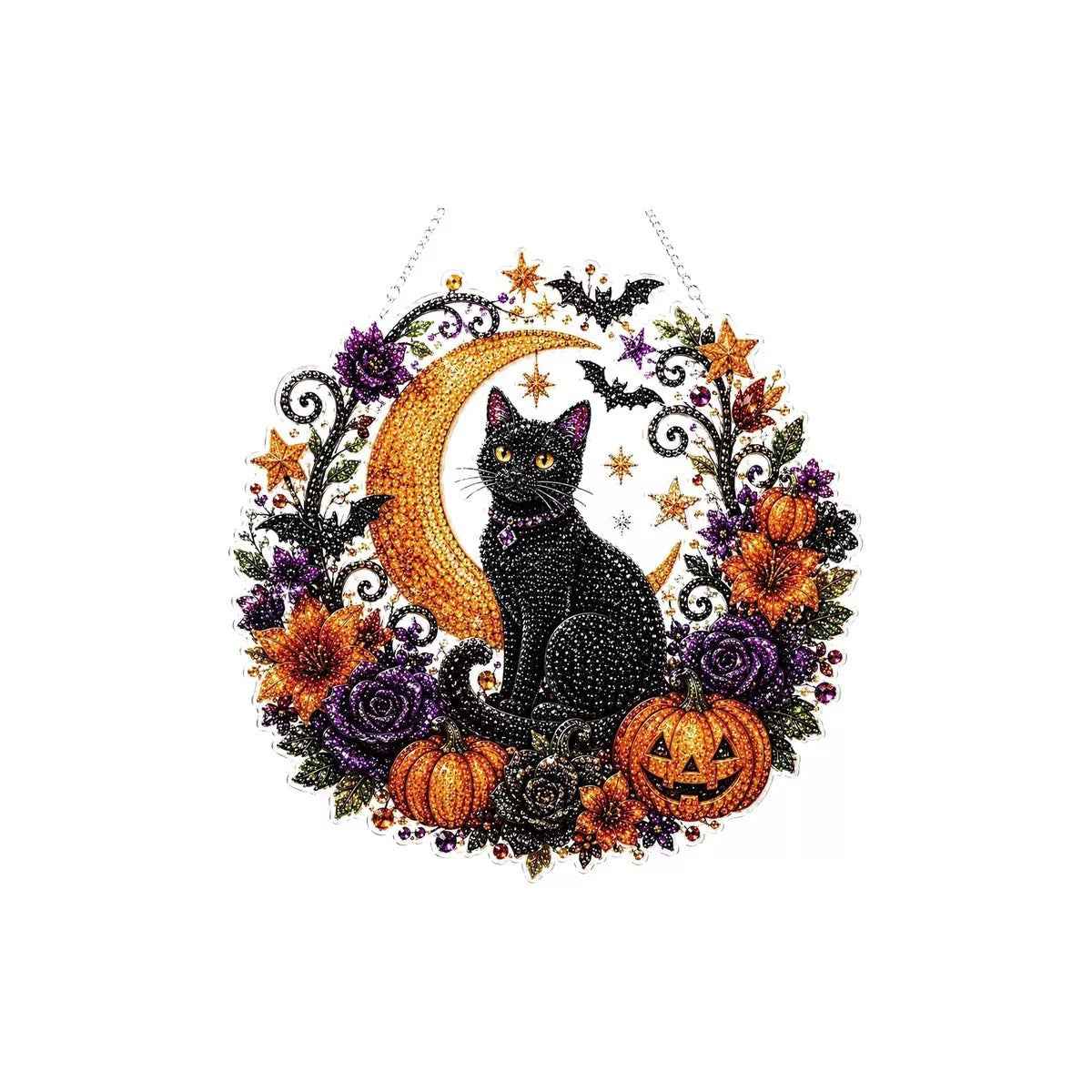 DIY Diamond Painting Pumpkin Wreath Kit – Autumn & Halloween Hanging Decor