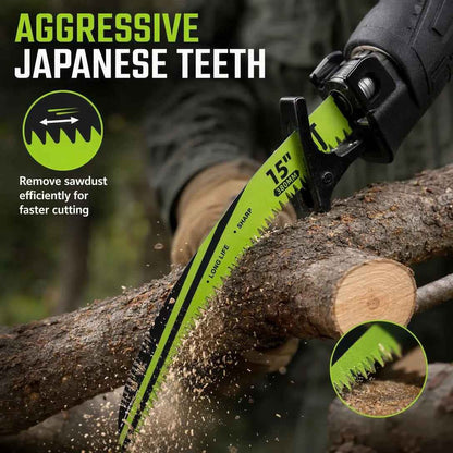 4-Pack 15" Japanese-Tooth Reciprocating Saw Blades | Curved Wood Pruning Blades
