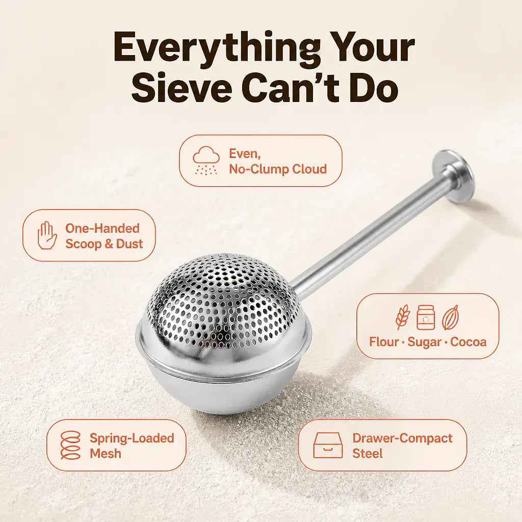 Stainless Steel Flour & Powder Duster | One-Handed Baking Sifter Wand