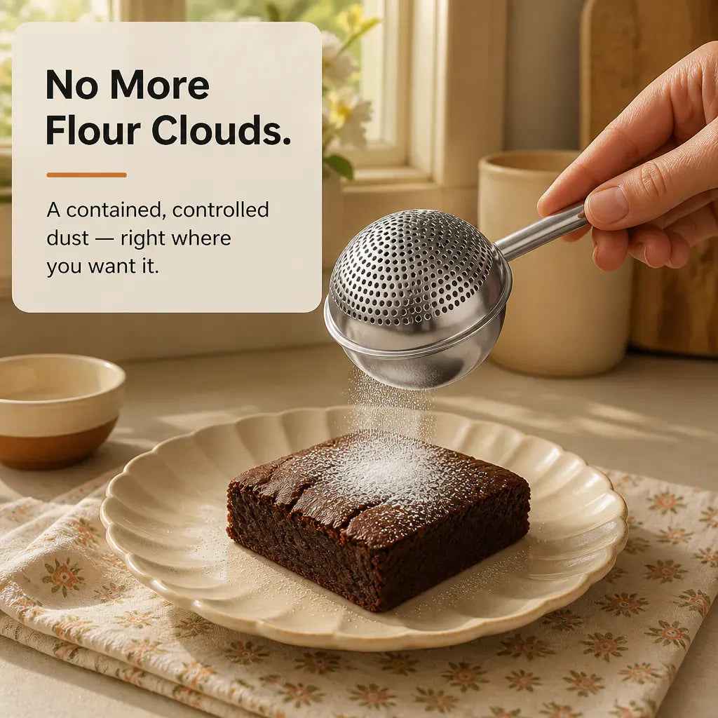 Stainless Steel Flour & Powder Duster | One-Handed Baking Sifter Wand