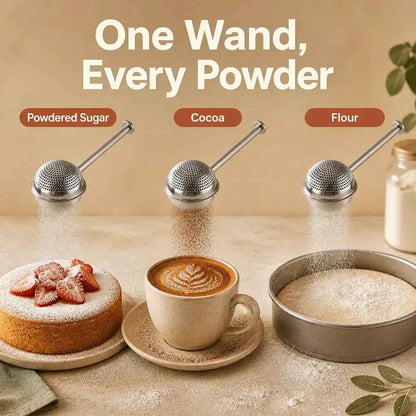 Stainless Steel Flour & Powder Duster | One-Handed Baking Sifter Wand