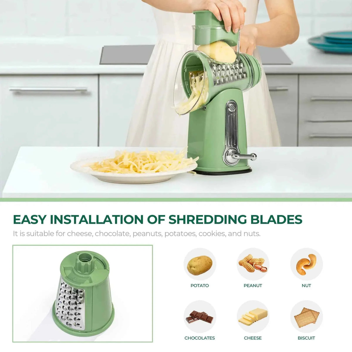 Manual Rotary Cheese Grater / Kitchen Vegetable Slicer