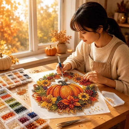 DIY Diamond Painting Pumpkin Wreath Kit – Autumn & Halloween Hanging Decor