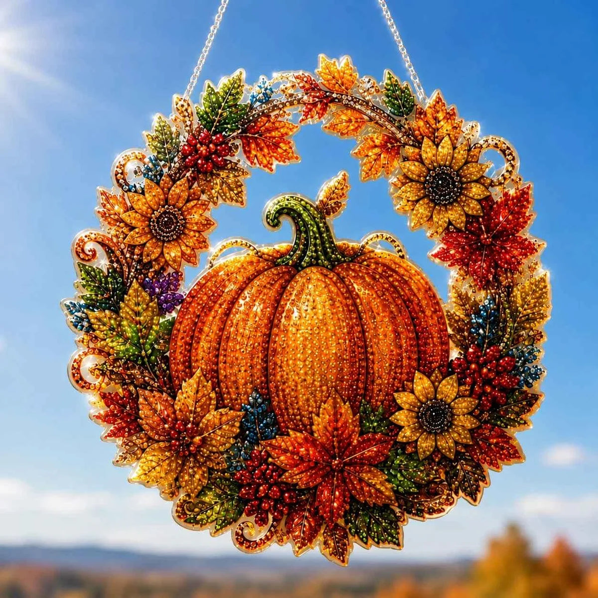 DIY Diamond Painting Pumpkin Wreath Kit – Autumn & Halloween Hanging Decor