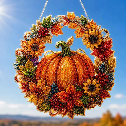 DIY Diamond Painting Pumpkin Wreath Kit – Autumn & Halloween Hanging Decor