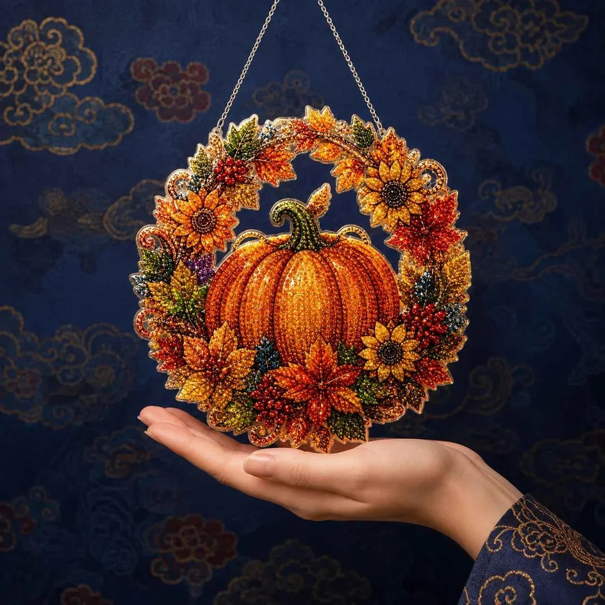 DIY Diamond Painting Pumpkin Wreath Kit – Autumn & Halloween Hanging Decor