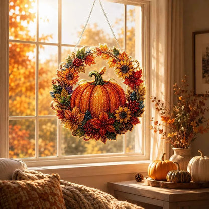 DIY Diamond Painting Pumpkin Wreath Kit – Autumn & Halloween Hanging Decor