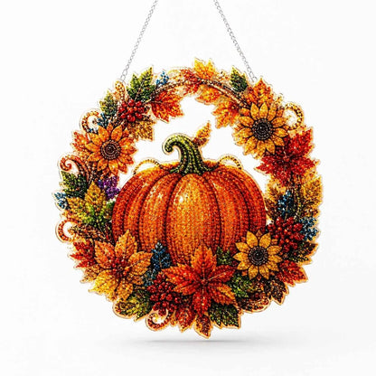 DIY Diamond Painting Pumpkin Wreath Kit – Autumn & Halloween Hanging Decor