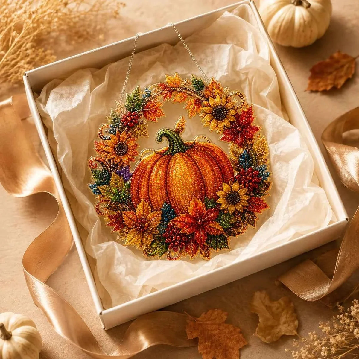 DIY Diamond Painting Pumpkin Wreath Kit – Autumn & Halloween Hanging Decor