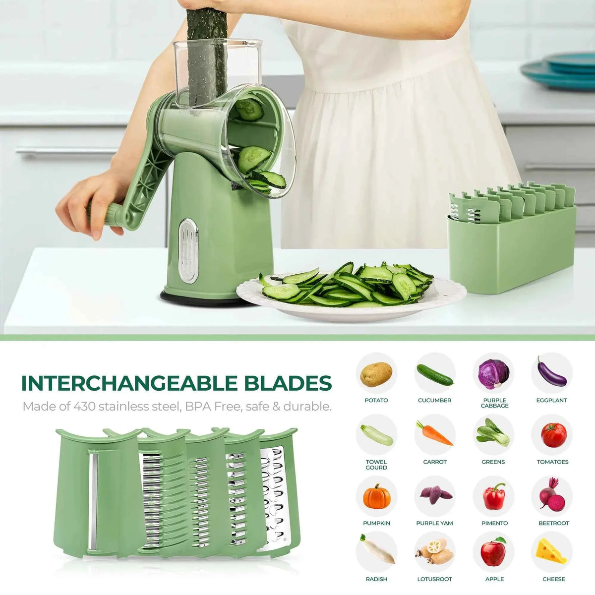 Manual Rotary Cheese Grater / Kitchen Vegetable Slicer