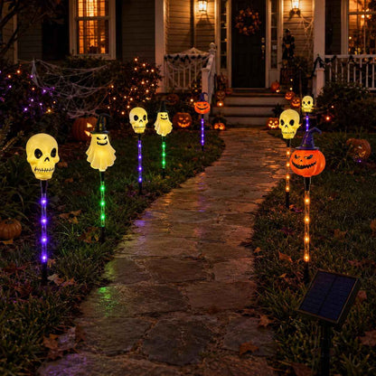 【🎃Halloween Sale🎃】6-Pack Solar Halloween Pathway Lights – Ghost, Pumpkin & Skeleton Yard Stakes